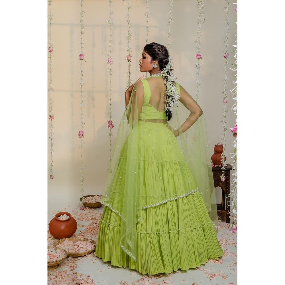 Redpine Designs Green Embroidered Lehenga with Blouse and Dupatta (Set of 3)