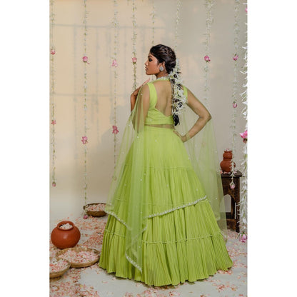 Redpine Designs Green Embroidered Lehenga with Blouse and Dupatta (Set of 3)