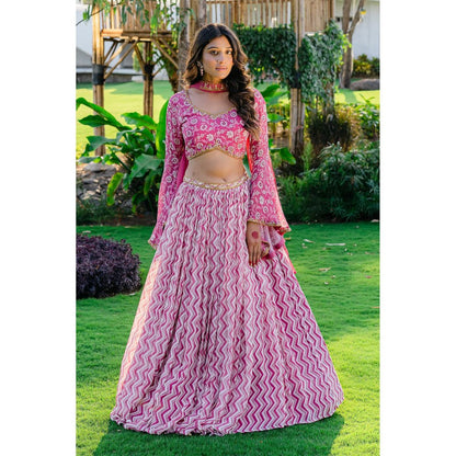 Redpine Designs Mauve Printed Lehenga with Blouse and Dupatta (Set of 3)