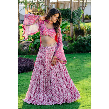 Redpine Designs Mauve Printed Lehenga with Blouse and Dupatta (Set of 3)