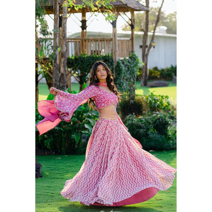 Redpine Designs Mauve Printed Lehenga with Blouse and Dupatta (Set of 3)