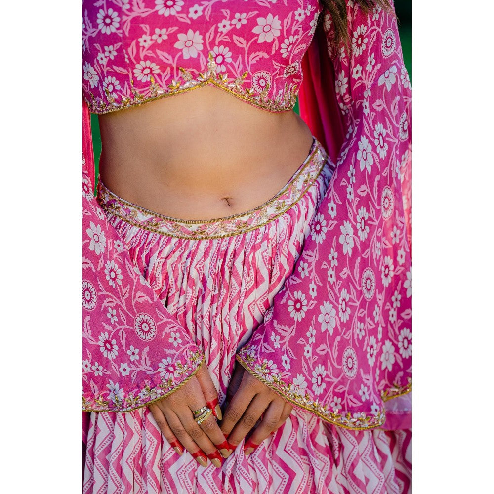 Redpine Designs Mauve Printed Lehenga with Blouse and Dupatta (Set of 3)