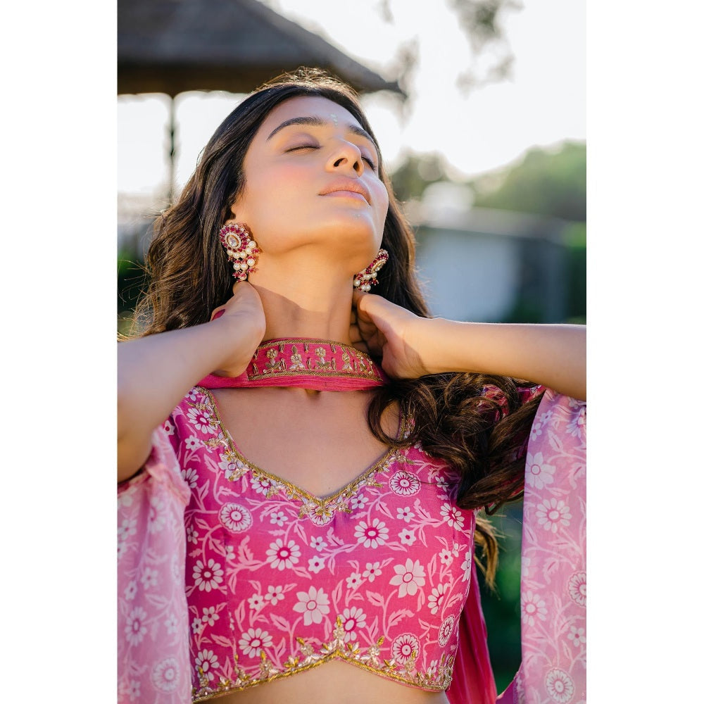 Redpine Designs Mauve Printed Lehenga with Blouse and Dupatta (Set of 3)