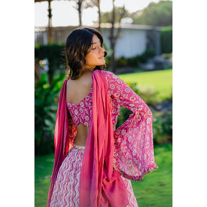 Redpine Designs Mauve Printed Lehenga with Blouse and Dupatta (Set of 3)