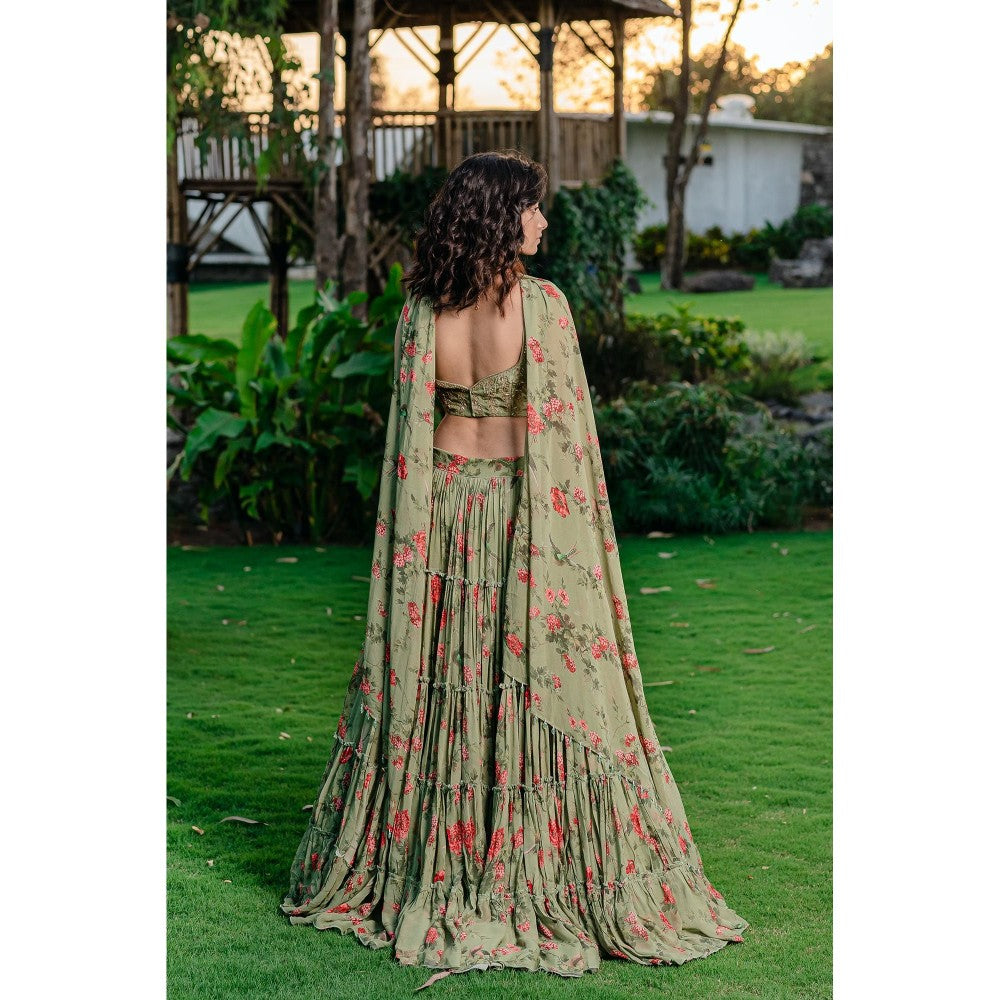 Redpine Designs Pista Green Printed Lehenga with Blouse and Dupatta (Set of 3)