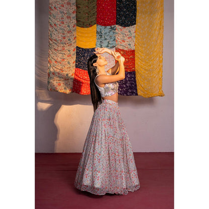 Redpine Designs Ivory Printed Lehenga with Blouse and Dupatta (Set of 3)