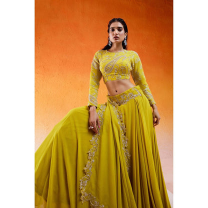 Redpine Designs Daisy Yellow Embellished Lehenga with Blouse and Dupatta (Set of 3)