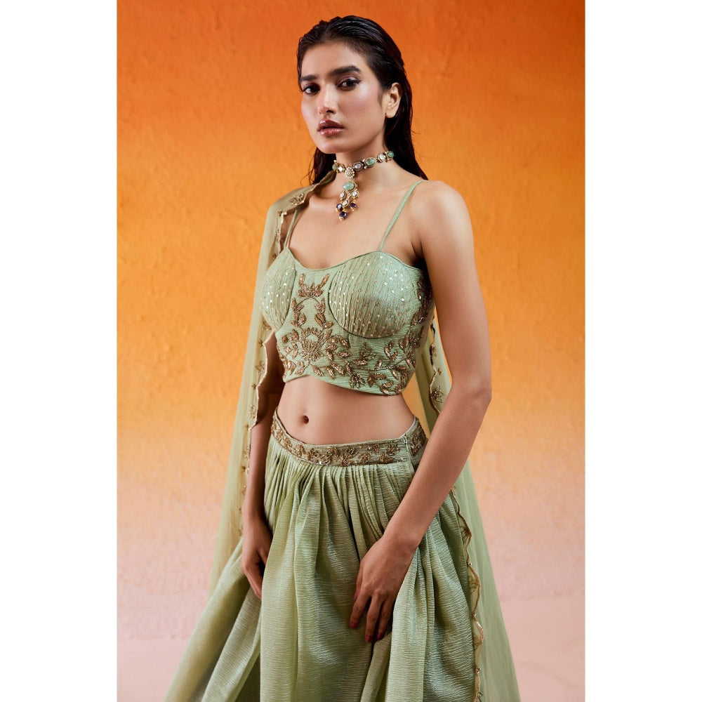 Redpine Designs Pista Green Embroidered Lehenga with Blouse and Dupatta (Set of 3)