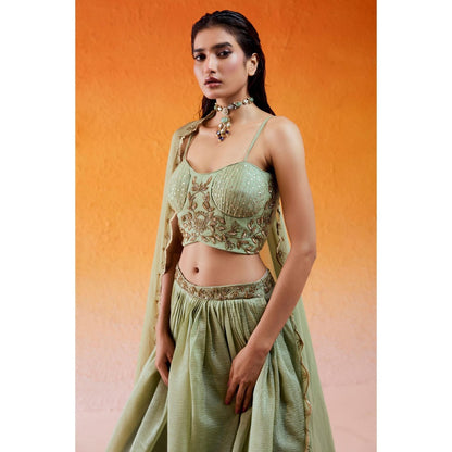 Redpine Designs Pista Green Embroidered Lehenga with Blouse and Dupatta (Set of 3)