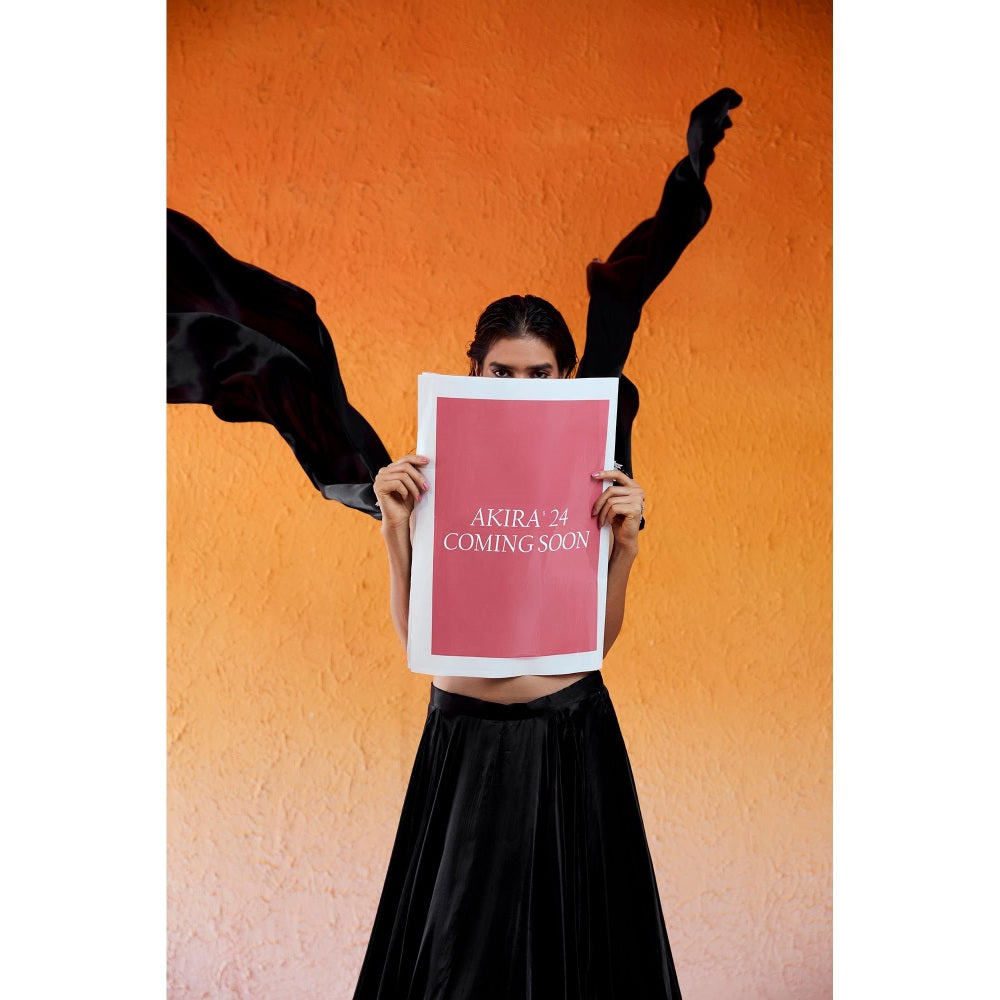 Redpine Designs Black Embellished Lehenga with Cape Attached Blouse (Set of 2)