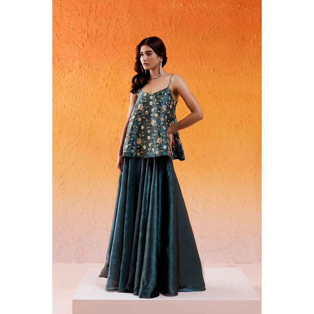 Redpine Designs Teal Blue Top with Sharara (Set of 2)