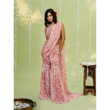 Redpine Designs Orange Embroidered Sharara with Attached Draped and Bustier (Set of 2)