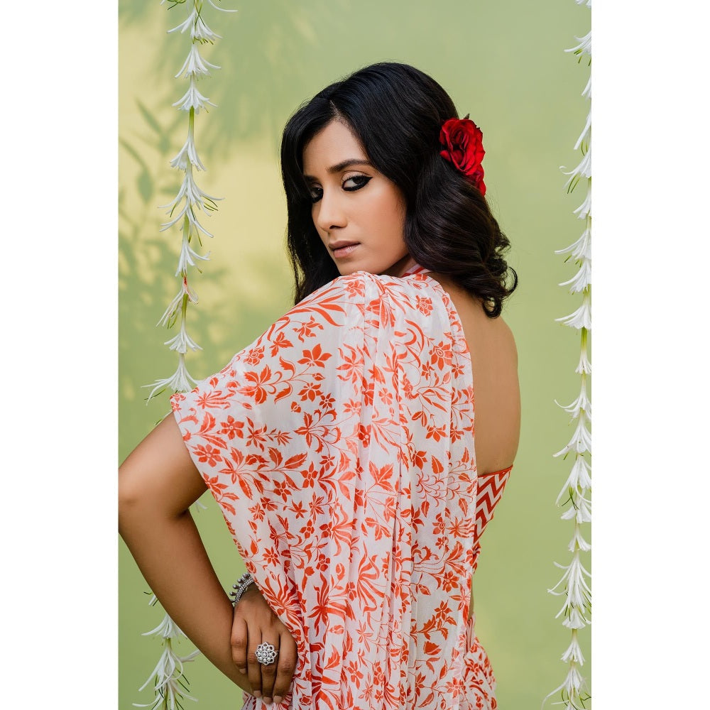 Redpine Designs Orange Embroidered Sharara with Attached Draped and Bustier (Set of 2)