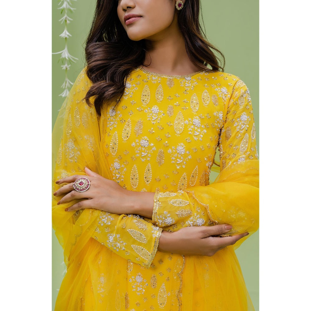 Redpine Designs Sunny Yellow Printed Embroidered Sharara with Kurta and Dupatta (Set of 2)