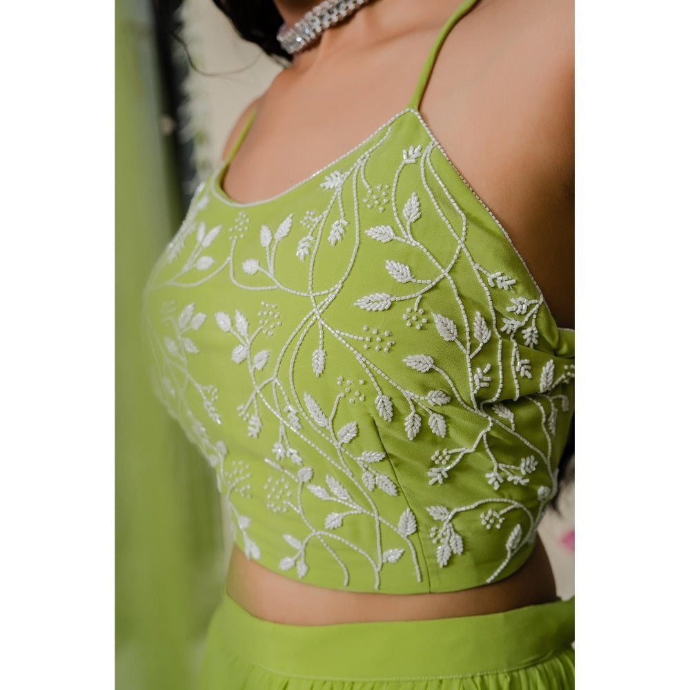 Redpine Designs Green Embroidered Sharara with Blouse and Dupatta (Set of 3)