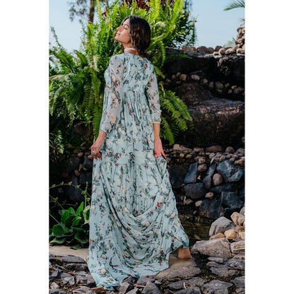 Redpine Designs Powder Blue Printed, Embroidered Sharara with Kurta and Dupatta (Set of 3)