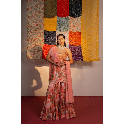 Redpine Designs Coral Embroidered Sharara with Kurta and Dupatta (Set of 3)