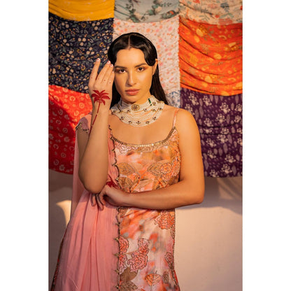 Redpine Designs Coral Embroidered Sharara with Kurta and Dupatta (Set of 3)