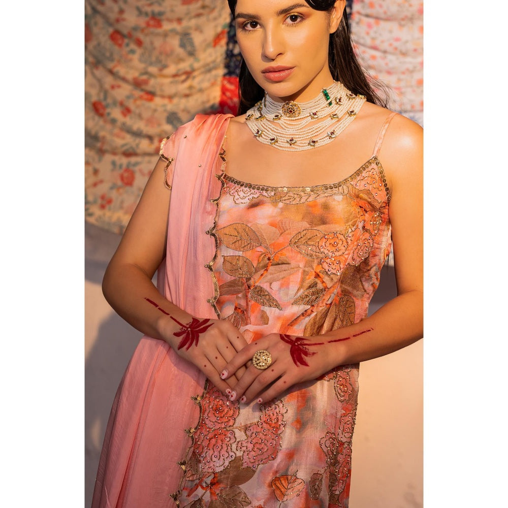 Redpine Designs Coral Embroidered Sharara with Kurta and Dupatta (Set of 3)