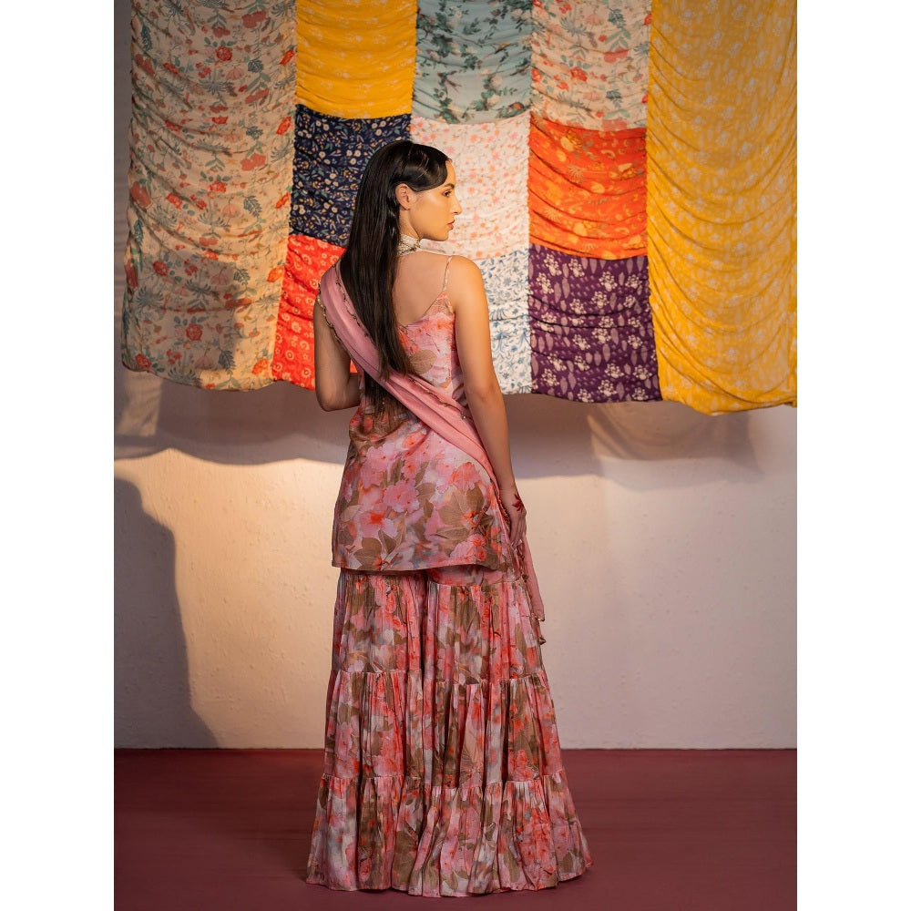 Redpine Designs Coral Embroidered Sharara with Kurta and Dupatta (Set of 3)