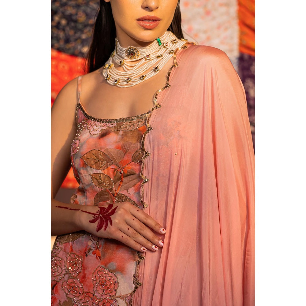 Redpine Designs Coral Embroidered Sharara with Kurta and Dupatta (Set of 3)