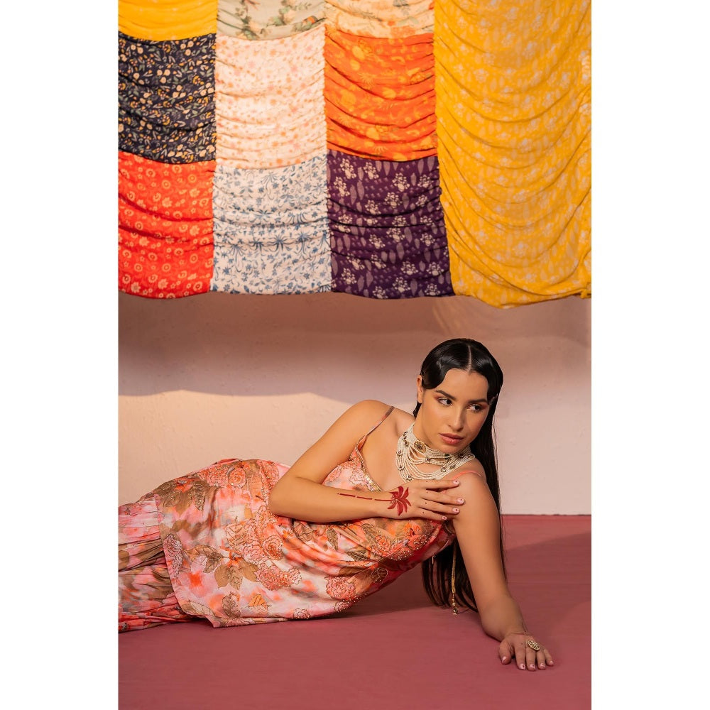 Redpine Designs Coral Embroidered Sharara with Kurta and Dupatta (Set of 3)