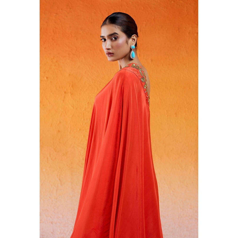 Redpine Designs Rust One Shoulder Embroidered Kurta with Sharara (Set of 2)