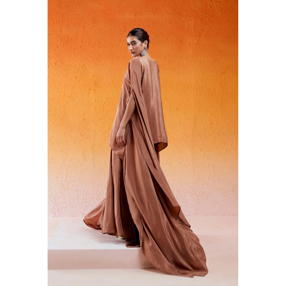 Redpine Designs Brown Embroidered Sharara with Cape Sleeve Kurta (Set of 2)