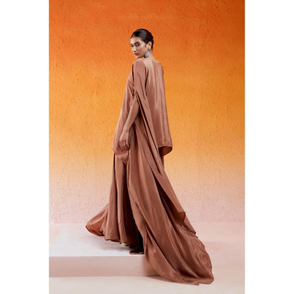 Redpine Designs Brown Embroidered Sharara with Cape Sleeve Kurta (Set of 2)