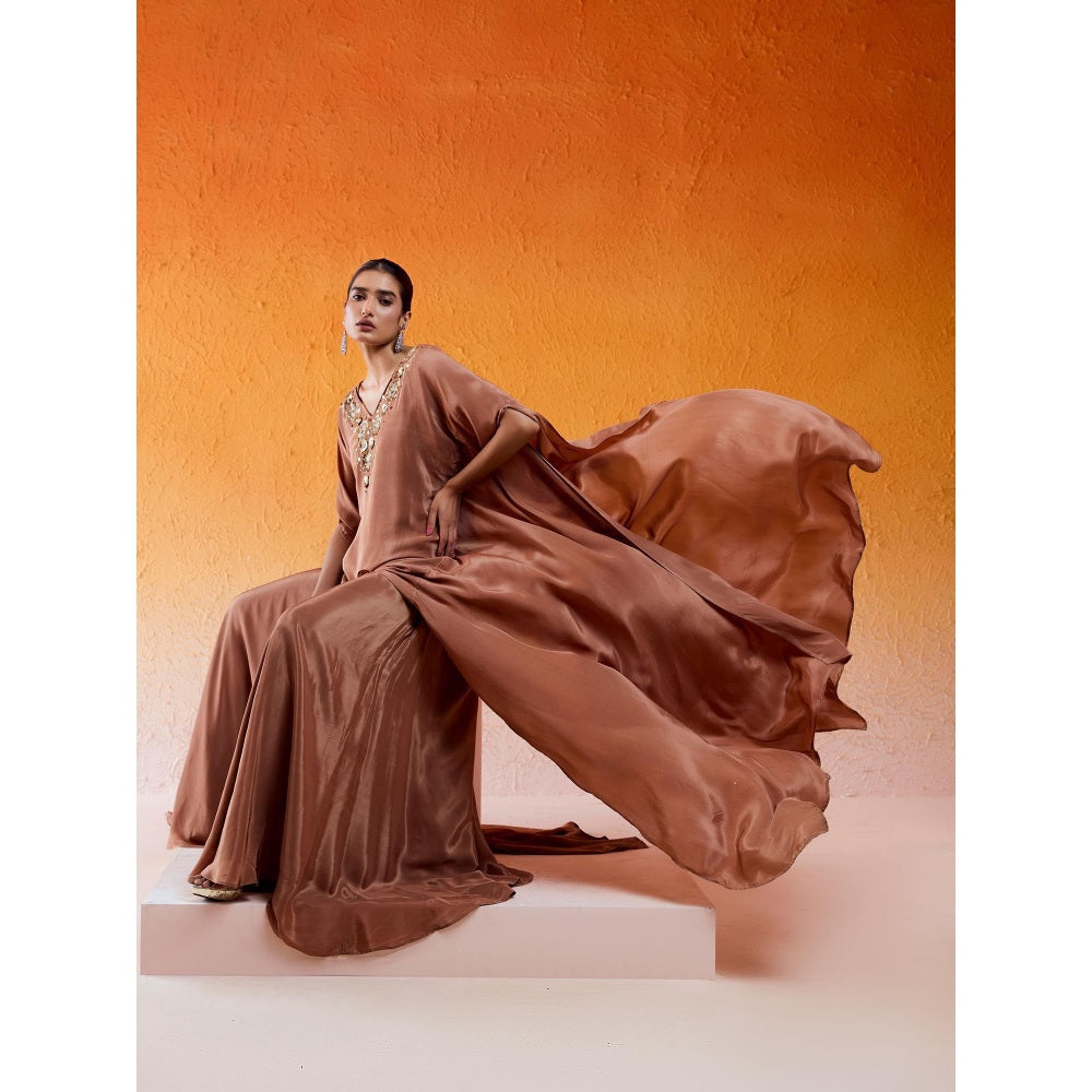 Redpine Designs Brown Embroidered Sharara with Cape Sleeve Kurta (Set of 2)