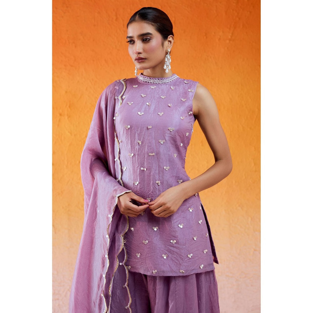 Redpine Designs Lavender Embroidered Sharara with Kurta and Dupatta (Set of 3)