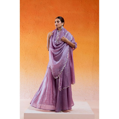 Redpine Designs Lavender Embroidered Sharara with Kurta and Dupatta (Set of 3)