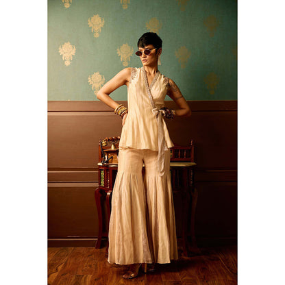 REETI ARNEJA Cream Serenity Peplum Top with Sharara (Set of 2)