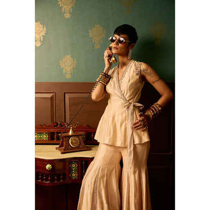 REETI ARNEJA Cream Serenity Peplum Top with Sharara (Set of 2)