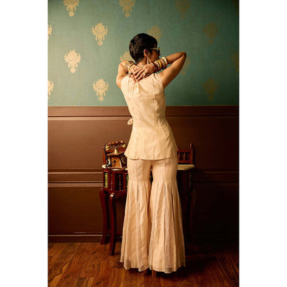 REETI ARNEJA Cream Serenity Peplum Top with Sharara (Set of 2)