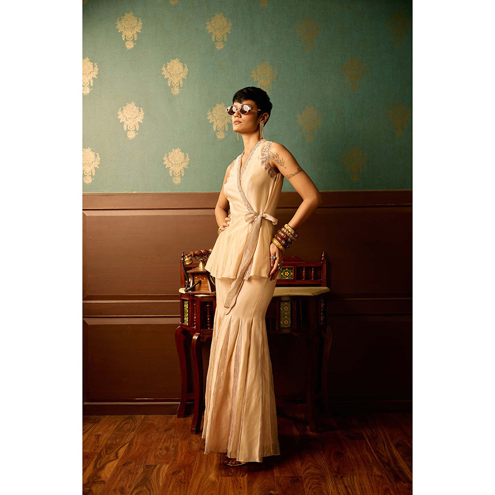 REETI ARNEJA Cream Serenity Peplum Top with Sharara (Set of 2)