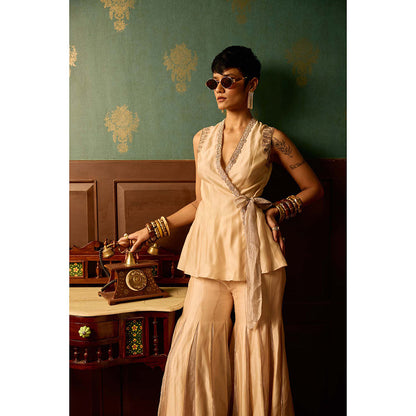 REETI ARNEJA Cream Serenity Peplum Top with Sharara (Set of 2)