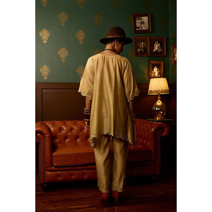 REETI ARNEJA Beige Aura Kurta with Pant (Set of 2)