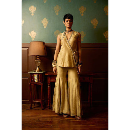 REETI ARNEJA Pastel Beige Serenity Peplum Top with Sharara (Set of 2)