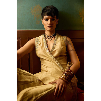 REETI ARNEJA Pastel Beige Serenity Peplum Top with Sharara (Set of 2)