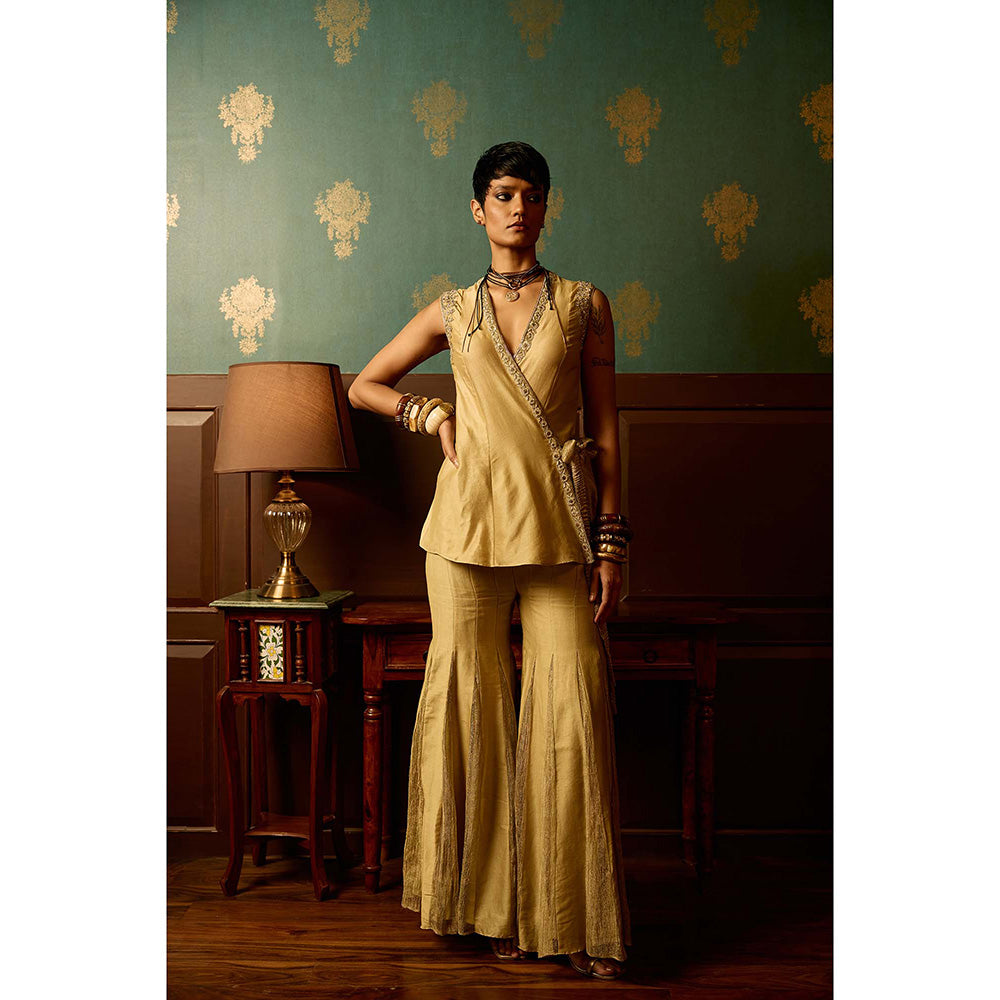 REETI ARNEJA Pastel Beige Serenity Peplum Top with Sharara (Set of 2)