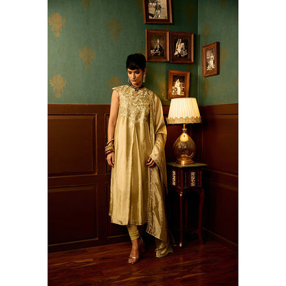 REETI ARNEJA Gul Beige Anarkali with Churidar and Dupatta (Set of 3)