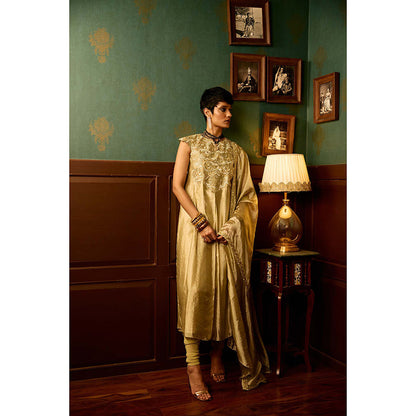 REETI ARNEJA Gul Beige Anarkali with Churidar and Dupatta (Set of 3)