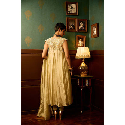 REETI ARNEJA Gul Beige Anarkali with Churidar and Dupatta (Set of 3)