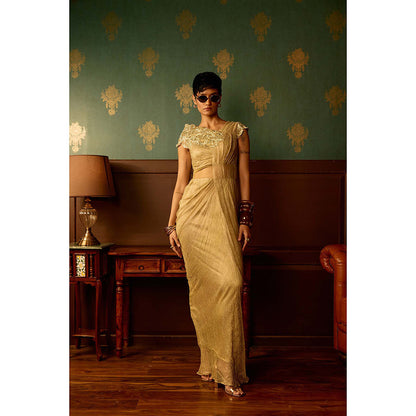 REETI ARNEJA Pastel Beige Mist Drape Gown