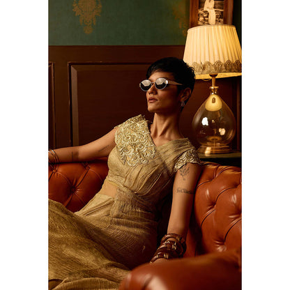 REETI ARNEJA Pastel Beige Mist Drape Gown