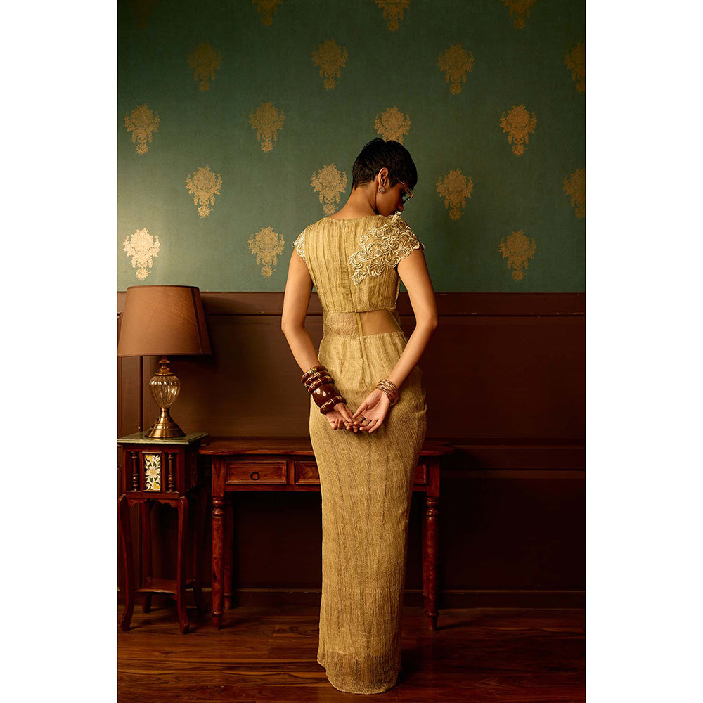 REETI ARNEJA Pastel Beige Mist Drape Gown