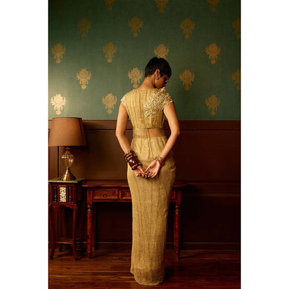 REETI ARNEJA Pastel Beige Mist Drape Gown