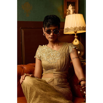 REETI ARNEJA Pastel Beige Mist Drape Gown