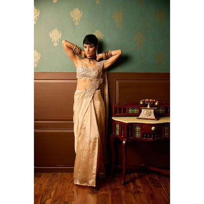 REETI ARNEJA Baby Pink Bloom Pre-Drape Saree with Stitched Blouse